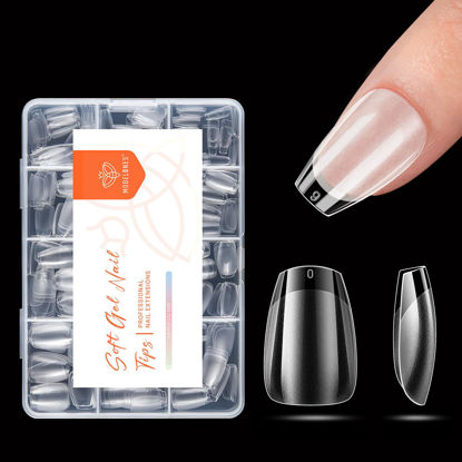Picture of modelones Extra Short Coffin Nail Tips, Pre-shaped Gel x Nail Tips Full Cover Fake Nails Soft Gel Acrylic Nail Tips Nail Extension False Gel x Nail Kit 216PCS 12Sizes