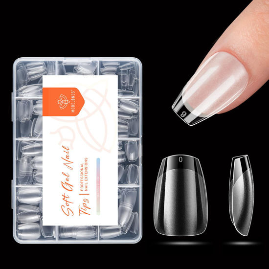 Picture of modelones Extra Short Coffin Nail Tips, Pre-shaped Gel x Nail Tips Full Cover Fake Nails Soft Gel Acrylic Nail Tips Nail Extension False Gel x Nail Kit 216PCS 12Sizes