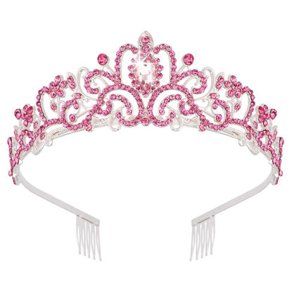 Picture of Didder Silver Tiaras and Crowns for Women, Pink Crystal Tiara Crowns For Women Girls Elegant Crown with Combs Princess Crown Tiara Birthday Crowns for Women Bridal Wedding Prom Birthday Party