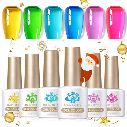 Picture of Born Pretty Jelly Gel Nail Polish Ice Jelly Neon Christmas Gel Polish Crystal Transparent Gel Polish Set Yellow Green Blue Purple Hot Pink Nail Art Varnish Manicure 6PCS Halloween's Collection Gift