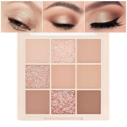 Picture of 9Colors Pink Beige Eyeshadow Palette,Nude Soft Small Eyeshadow Matte Shimmer Natural Neutral Creamy Eye Shadow Light Colors Long Lasting Naturing-Looking Cream Eye Shadow for Older Women Matte