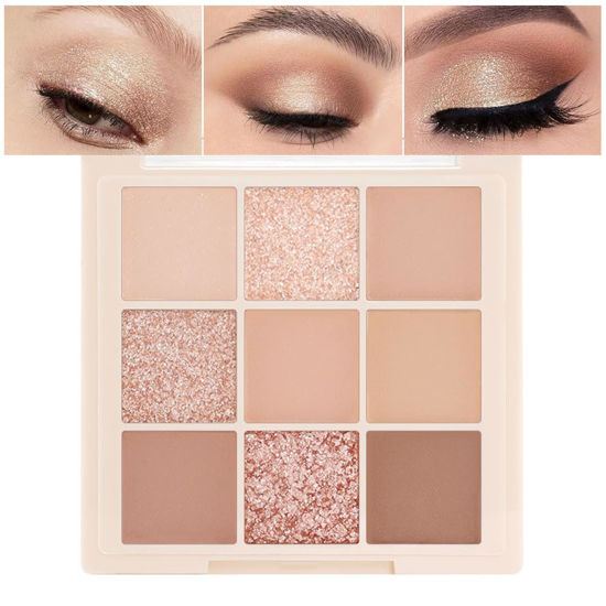 Picture of 9Colors Pink Beige Eyeshadow Palette,Nude Soft Small Eyeshadow Matte Shimmer Natural Neutral Creamy Eye Shadow Light Colors Long Lasting Naturing-Looking Cream Eye Shadow for Older Women Matte