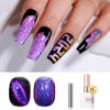 Picture of Double Rhythm Jelly Glass Cat Eye Gel Polish with Magnet 15ML Holographic Glitter Shimmer Translucent Sheer Color Magnetic Nail Polish Salon DIY at Home (Purple Blue-MC1074)