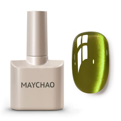 Picture of MAYCHAO 15ML Cat Eye Gel Nail Polish 1Pc Aurora Green Gel Polish with Magnet Soak off Holographic Magnetic Nail Polish for Nail Art Manicure Salon DIY at Home, 0.5 OZ