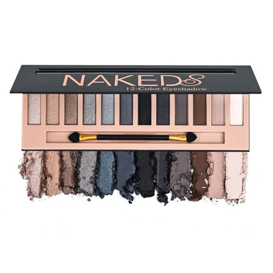 Picture of BestLand 12 Colors Makeup Smoky Eyeshadow Palette Natural Nude Matte Shimmer Glitter Pigment Eye Shadow Pallete Set Black Eye Shadow Halloween Make Up for Women (Color E Smokey)