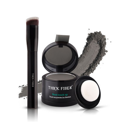 Picture of THICK FIBER Root Touch Up Powder, Cover Up Hairline for Thin- Water & Sweat Resistant Hair Loss Concealer Set with for Thinning Hair Women, Includes Brush (Grey)