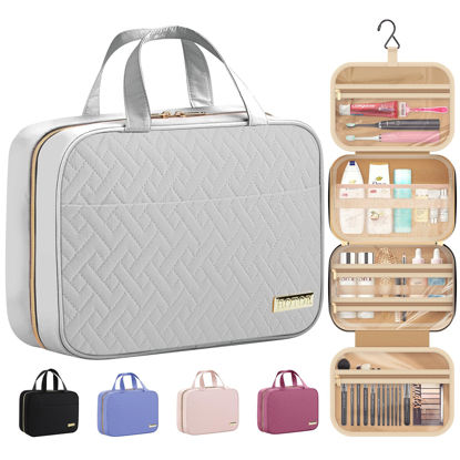 Picture of HOTOR Travel Toiletry Bag - Toiletry Bag w/Hanging Hook - Spacious Toiletry Bag for Women & Men, Makeup Bag/Big Comparment, Waterproof for Travel Accessories, Travel Essentials, Medium, Grey