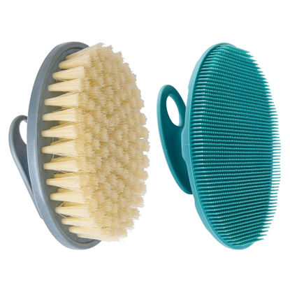 Picture of INNERNEED Soft Silicone Body Cleansing Brush Shower Scrubber, with PP Shower Brush for Cellulite Treatment, Lymphatic Drainage and Blood Circulation Improvement