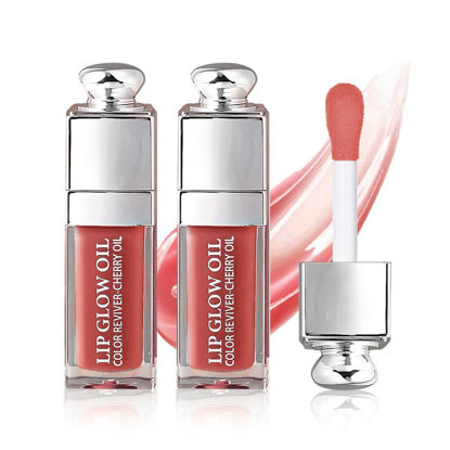 Picture of 2PCS Hydrating Lip Glow Oil, Lip Oil Gloss Transparent Toot Tinted Nourishing Long Lasting Repairing Lightening Lip Lines (ROSEWOOD) 0.2 OZ