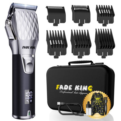 Picture of FADEKING® Professional Hair Clippers for Men - Cordless Hair Clippers, LCD Display Barber Clippers for Hair Cutting & Mens Grooming with Travel Case(Silver+Black)