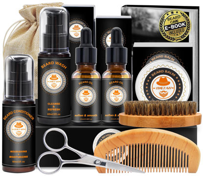 Picture of Upgraded Beard Grooming Kit w/Beard Conditioner,Beard Oil,Beard Balm,Beard Brush,Beard Wash,Beard Comb,Beard Scissor,Bag,E-Book,Birthday Gifts Valentines Day Gifts for Men Him Dad Husband Boyfriend