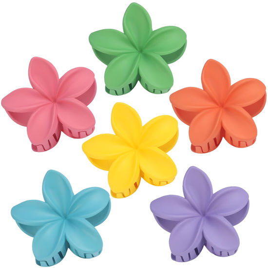 Picture of Sisiaipu Hawaiian Flower Hair Clips for Women 6 Pack Flower Hair Claw Clips Plumeria Claw Clips for Thin Hair Large Claw Clips for Thick Hair Beach Tropical Hair Accessories for Girls - Dopamine