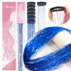Picture of Umylar Clip in Hair Tinsel,Pack of 12 Pcs,20 Inch Glitter Blue Tinsel Hair Extensions, Festival Tinsel Fairy Hair Party Dazzle Hair Accessories Strands Kit(12Pcs,Sapphire blue#)