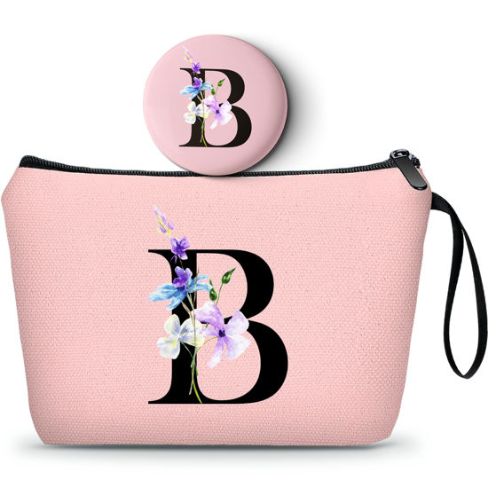 Picture of Initial Gifts for Women, Birthday Gift for Mom,Sister Birthday Gifts from Sister,Woman Gifts,Personalized Makeup Bag with Mirror,Gifts for Older Women, Encouragement Gifts for Women,Christmas Gifts,B