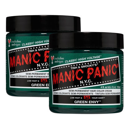 Picture of MANIC PANIC Green Envy Hair Dye - Classic High Voltage - (2PK) Semi Permanent Hair Color - Deep Emerald Green Dye with Blue Undertones - For Dark & Light Hair - Vegan, PPD & Ammonia Free
