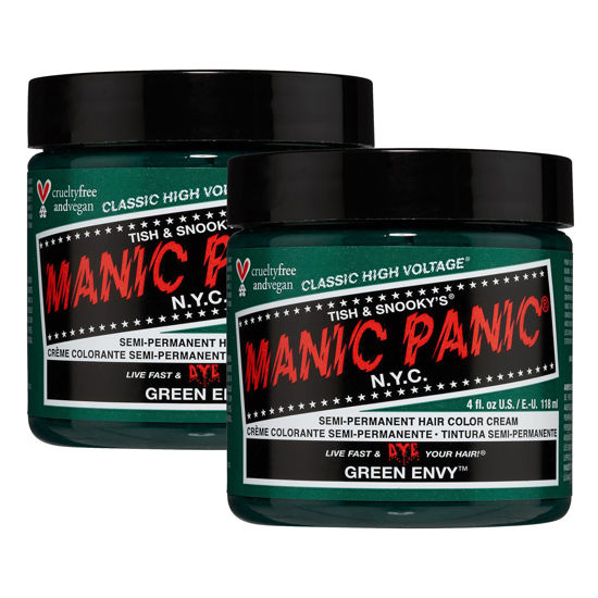 Picture of MANIC PANIC Green Envy Hair Dye - Classic High Voltage - (2PK) Semi Permanent Hair Color - Deep Emerald Green Dye with Blue Undertones - For Dark & Light Hair - Vegan, PPD & Ammonia Free