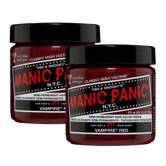 Picture of MANIC PANIC Vampire Red Hair Dye - Classic High Voltage - (2PK) Semi Permanent Hair Color - Deep Blood Red Shade With Burgundy Tones - Dark & Light Hair, Vegan, PPD & Ammonia-Free, For Coloring Hair