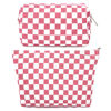 Picture of SOIDRAM 2 Pcs Checkered Makeup Bag Large Cosmetic Bag Toiletry Bag Makeup Pouch Travel Bag Organizer Cute Makeup Brushes Aesthetic Accessories Storage Bag for Women Peach Pink