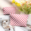 Picture of SOIDRAM 2 Pcs Checkered Makeup Bag Large Cosmetic Bag Toiletry Bag Makeup Pouch Travel Bag Organizer Cute Makeup Brushes Aesthetic Accessories Storage Bag for Women Peach Pink