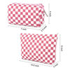 Picture of SOIDRAM 2 Pcs Checkered Makeup Bag Large Cosmetic Bag Toiletry Bag Makeup Pouch Travel Bag Organizer Cute Makeup Brushes Aesthetic Accessories Storage Bag for Women Peach Pink