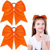 Picture of 2 Packs Jumbo Cheerleading Bow 8 Inch Cheer Hair Bows Large Cheerleading Hair Bows with Ponytail Holder for Teen Girls Softball Cheerleader Outfit Uniform (Orange)