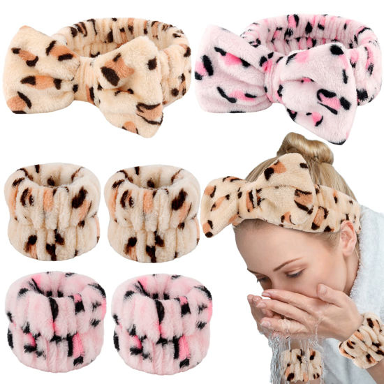 Picture of WHAVEL 6PCS Spa Headband and Wristband Set, Face Wash Headband Makeup Skincare Headband Wrist Bands for Washing Face