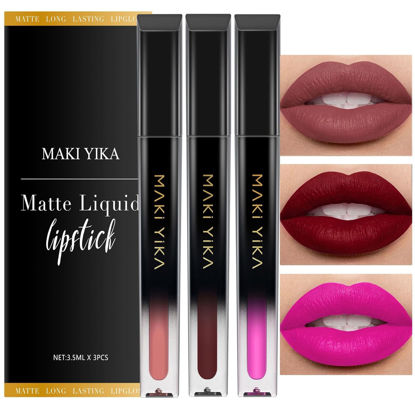Picture of MAKI YIKA Red Lipstick Set for Women Color Stay Long Lasting Lipsticks Nude Red Pink Lipstick Transferproof Cruelty-Free Lip Color |Nude/DarkRed/HotPink