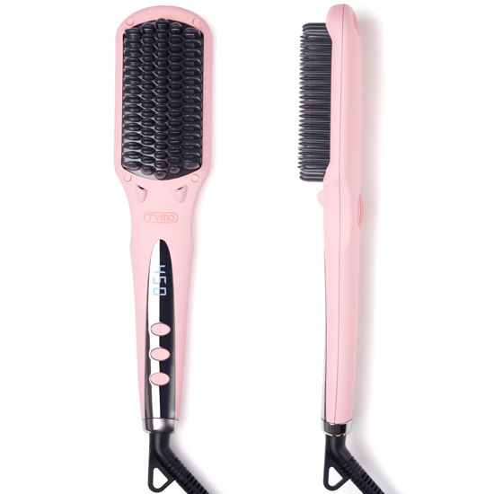 Picture of TYMO Ionic Hair Straightener Brush - Straightening Comb with 10M Negative Ions, 25s Heat-up, 16 Temps, Dual Voltage, LED Display | Ceramic Hot Comb Hair Brush Straightener for Women, Pink
