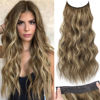 Picture of KooKaStyle Invisible Wire Hair Extensions with Transparent Headband Adjustable Size 4 Secure Clips Long Wavy Secret Wire Hairpiece 24 Inch for Women(Light Brown with Caramel Blonde)626D#