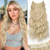 Picture of KooKaStyle Invisible Wire Hair Extensions with Transparent Wire Headband Adjustable Size 4 Secure Clips Long Wavy Hairpiece for Women(Beige Blonde H18/60A 24inch)