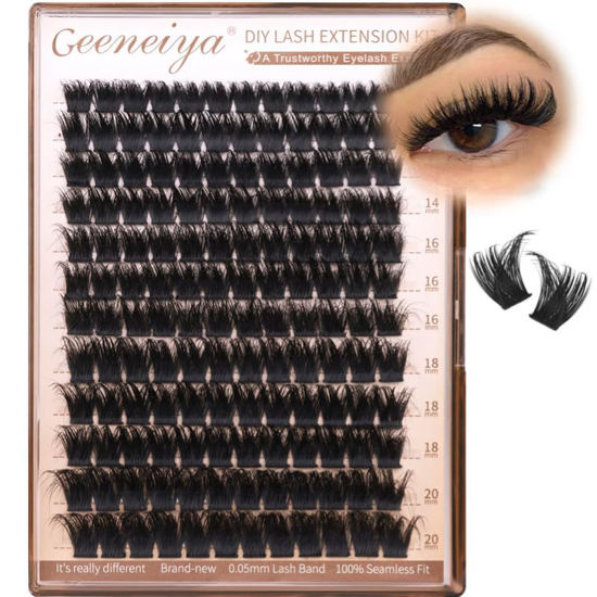 Picture of Geeneiya Lash Clusters 200D Fluffy Eyelash Clusters 10-20mm Thick D Curl Lash Extension Wispy Cluster Eyelash Extensions DIY Individual Eyelashes for Beginners