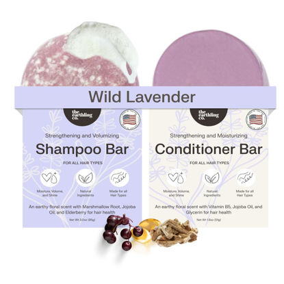 Picture of The Earthling Co. Shampoo & Conditioner Bar Set - Promote Hair Growth, Strengthen & Volumize All Hair Types - Paraben & Sulfate Free Formula with Natural Ingredients for Dry Hair (Wild Lavender)