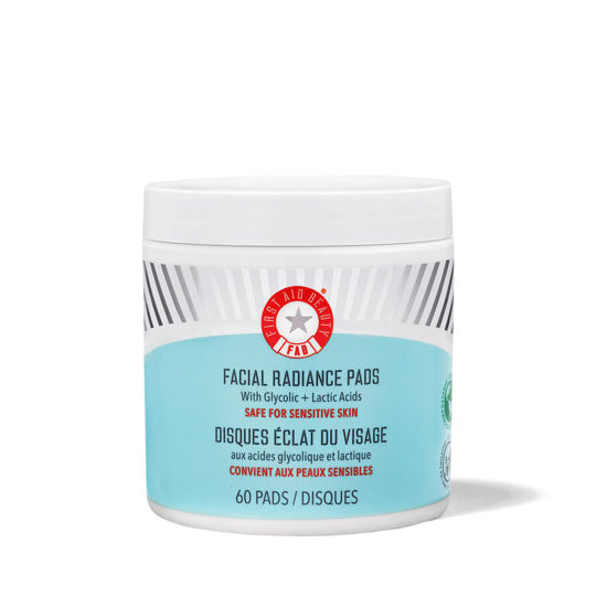 Picture of First Aid Beauty - Facial Radiance Pads with Glycolic & Lactic Acids - Daily Exfoliating Pads with AHA that Help Tone & Brighten Skin - Makeup Prep Pads - Compostable for Daily Use - 60 Pads