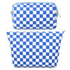 Picture of SOIDRAM 2 Pcs Checkered Makeup Bag Large Cosmetic Bag Toiletry Bag Makeup Pouch Travel Bag Organizer Cute Makeup Brushes Aesthetic Accessories Storage Bag for Women Royal Blue