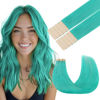 Picture of GOO GOO Tape in Hair Extensions Human Hair, Teal Green, 20inch 30g 10pcs, Colored Tape ins Human Hair Extensions, Silky&Soft Invisible Tape Ins, Hair Highlighted for Party