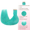 Picture of GOO GOO Tape in Hair Extensions Human Hair, Teal Green, 20inch 30g 10pcs, Colored Tape ins Human Hair Extensions, Silky&Soft Invisible Tape Ins, Hair Highlighted for Party