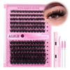 Picture of ALICE Lash Extension Kit Fluffy Volume Cluster Lashes Wispy 8-20MM D Curl Individual Lashes Eyelash Clusters Kit Lash Glue Bond and Seal Tweezers Diy Eyelash Extension Kit Self Application at Home