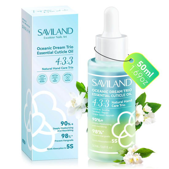 Picture of SAVILAND Cuticle Oil Triple Essential: 50ml Vitamin E & C Jasmine Gentian Grapeseed Nail Growth Oil Ultra Repair Nourish Soothe Cuticle Oil For Nails Plant-based Strengthener For Weak Nail