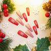 Picture of Christmas Press on Nails Long Coffin Fake Nails with Red White Swirl Design Snowflake Glue on Nails Red French tips Stick on Nails Winter Xmas False Nails for Women Girls Holiday Manicure 24PCS