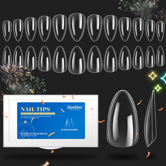Picture of Beetles Gel Nail Tips Soft Nail Extension Set，504Pcs 12 Sizes Pre-Shape Clear Short Almond Nail Tips Press on Soft Gel Nail Tips for Full Cover Soak off False Nails for Nail Art DIY Home Manicure