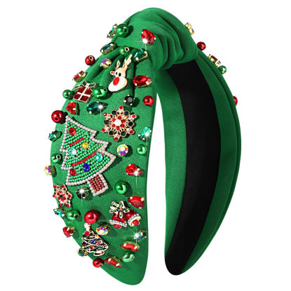 Picture of NVENF Christmas Headband for Women, Big Xmas Tree 3 - Premium Quality Fabric Crystal Pearl Knotted Headband, Holiday Hair Accessories, Wide Top Knot, Christmas Outfits Gifts