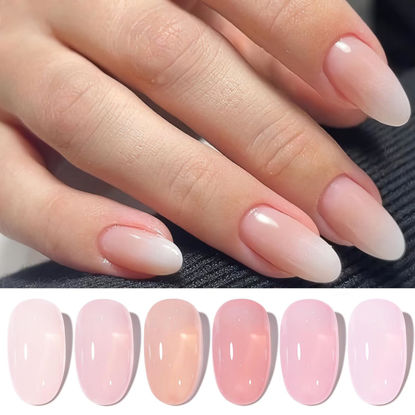 Picture of Born Pretty Jelly Pink Gel Nail Polish Jelly Nude Pink Translucent Gel Polish Valentine's Day Pink Heart Sheer Milky Natural Gel Polish Set Nail Art Manicure Christmas Valentine's Day Gift 6PCS