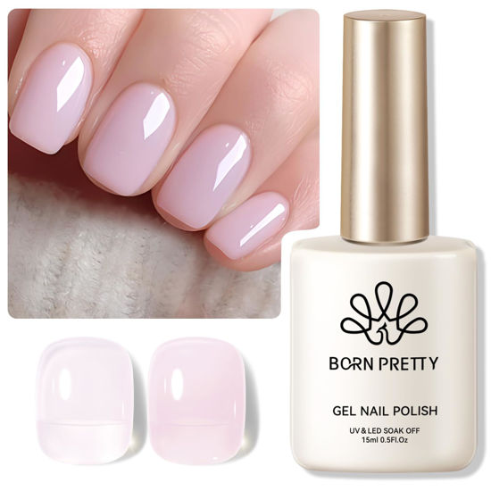 Picture of Born Pretty Jelly Gel Nail Polish, Soft Mist Purple Sheer Crystal Translucent Gel Nail, Gel Polish Soak Off LED U V Nail Gel, Nail Art DIY for Home Salon Manicure 15ML