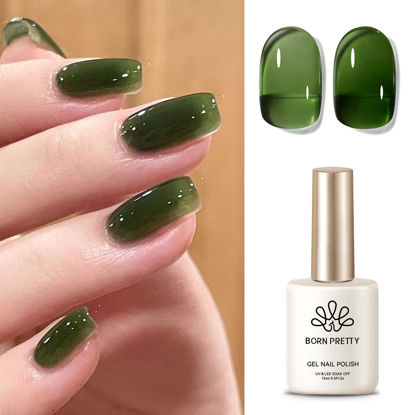 Picture of Born Pretty Jelly Gel Nail Polish, Jelly Green Sheer Gel Nail Polish, Dark Green Transparent Neutral Nail Polish Soak Off U v Nail Gel Diy Art for Girls Women 15ML