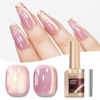 Picture of Bevimee Cat Eye Gel Nail Polish Sheer Pink Glass Jelly Magnetic Nail Polish Gel Shimmer Glitter Gloss Shine Holographic Translucent Color Velvet UV Gel Polish For Nail Art Manicure DIY At Home 12ml