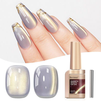 Picture of Bevimee Cat Eye Gel Polish Silver Glass Jelly Magnetic Nail Polish Gel Smoothie Glitter Gloss Shine Holographic Color Velvet UV Gel Polish For Nail Art Manicure DIY At Home 12ml