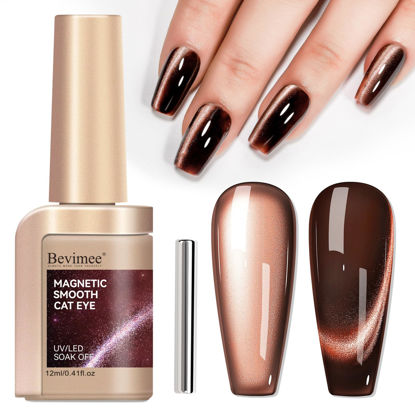 Picture of Bevimee Cat Eye Nail Polish Gel, Dark Brown, Moonlight Magnetic Gel Nail Polish With Magnet Stick, Glitter Holographic Shimmer UV Velvet Gel Nail Art Manicure Salon DIY Home, 12ML