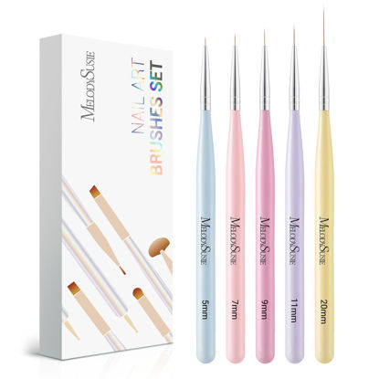 Picture of MelodySusie Nail Art Liner Brushes 5Pcs Professional Gel Polish Painting Art Design Pen Set for Thin Long Lines, Tiny Details, Fine Drawing, Delicate Coloring Sizes 5/7/9/11/20mm