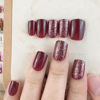 Picture of Press on Nails Short Square Acrylic Fake Nails with Apricot Design Full Cover False Nails Glossy Nude Glue on Nails Artificial Stick on Nails for Women 24Pcs (Wine Red Glitter)