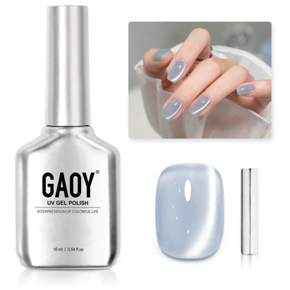 Picture of GAOY Blue Glassy Cat Eye Gel Nail Polish, 16ml Glitter Holographic Nail Polish with Magnet, Reflective Translucent UV Gel, 2336 Moonlight Coast